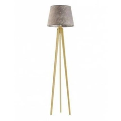 Stojací lampa Curacao Lysne moderní dřevěná se šedým stínidlem do obýváku 158 cm