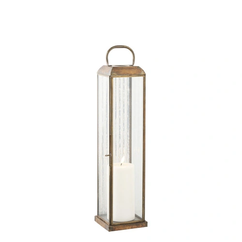 Zahradní lucerna Herslev vysoká sklo a antická mosaz na terasu a balkon