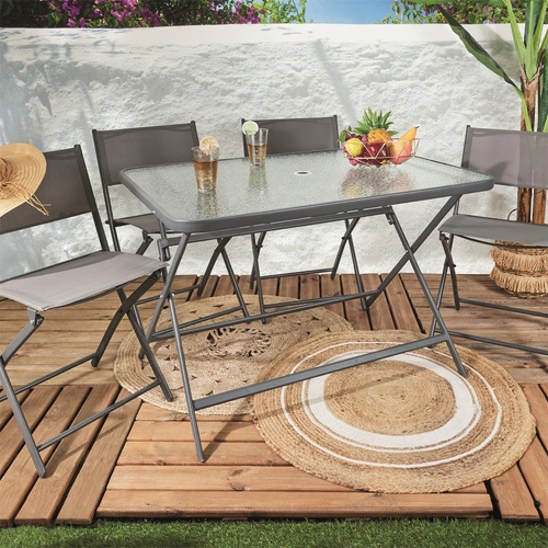 Zahradní skleněný stůl Formentera moderní skládací šedý 110x75 cm na terasu Intesi