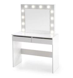 Moderní toaletní stolek s LED zrcadlem Sybilla bílý na líčení se zásuvkami do ložnice Intesi