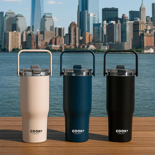 Termo hrnek Intesi New York 900ml béžový kovový na kávu a čaj s sebou