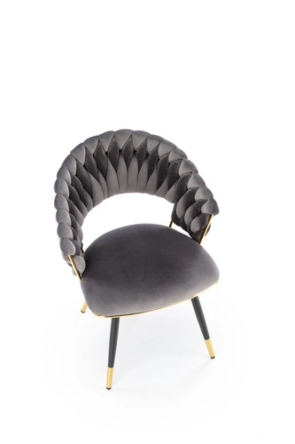 Jídelní židle Tenay čalouněná šedý samet s područkami glamour na zlatých nohách