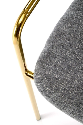 Čalouněná židle Jabari šedá s područkami na zlatých nohách do jídelny ve stylu glamour