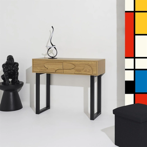 Konzolový stolek Calypso Intesi boho japandi se zásuvkami dub/černá do předsíně nebo obýváku 100 cm