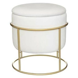 Sametový taburet Eliane béžový kulatý na zlaté podstavě do obýváku a ložnice ve stylu glamour
