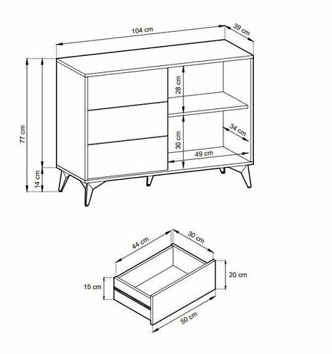 Komoda Fargo 104 cm se zásuvkami s rybí kostí, skandinávská komoda do obýváku na nožkách