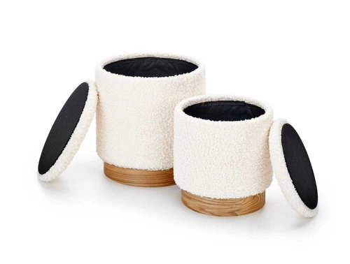 Sada 2 krémových pufů Nacun boho bouclé s úložným prostorem do obýváku a předsíně Intesi