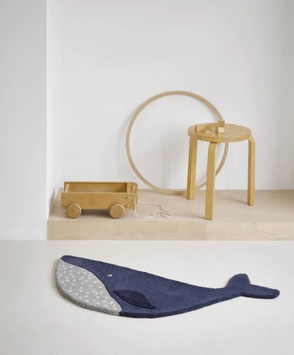 Dětský koberec Decor Kids Whale moderní vlněný velryba 105x60 cm tmavě modrý