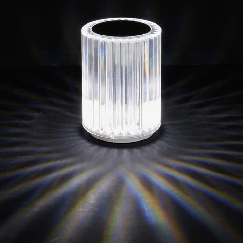 LED noční lampička křišťálová Intesi moderní bílá přenosná do ložnice a obývacího pokoje