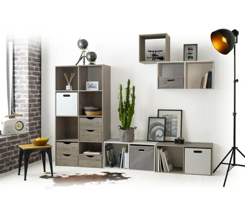 Závěsná modulární knihovna Kali přírodní moderní do obýváku a ložnice 34,5x34,5 cm