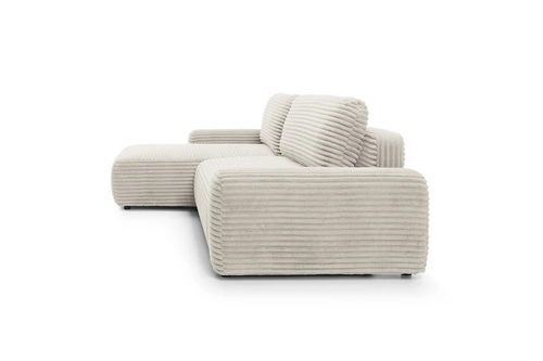 Moderní béžová rohová pohovka z manšestru s rozkládací funkcí levá do obýváku Intesi