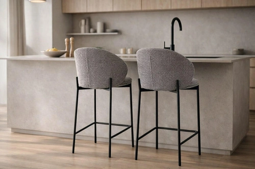 Barová židle Elsme šedá čalouněná s opěrkou do kuchyně na černých nohách