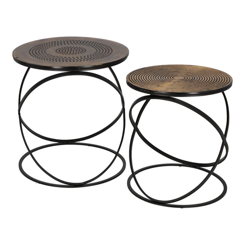 Sada 2 kulatých konferenčních stolků Etnik loft zlatá černá do obýváku Atmosphera