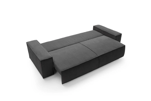 Rozkládací pohovka Molde tmavě šedý manšestr s úložným prostorem do obýváku pro 3 osoby