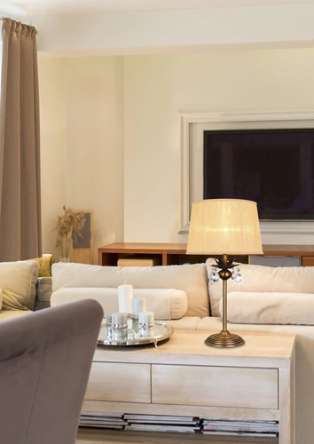 Noční lampa do ložnice Adonis moderní zlatá s látkovým stínidlem CANDELLUX rozptýlené světlo 55 cm