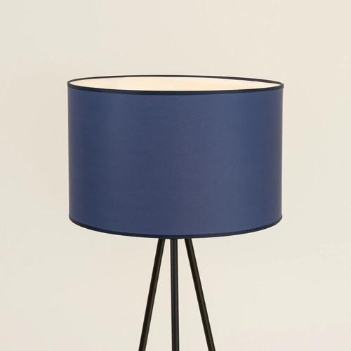 Moderní stojací lampa do obýváku NEVIA tmavě modrá s textilním stínidlem na kovové základně