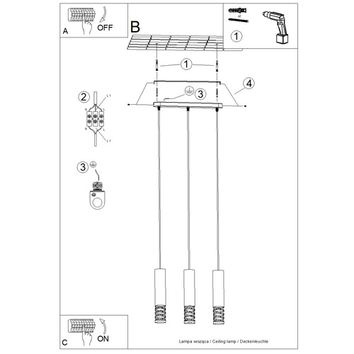 Moderní závěsné svítidlo LAMI 3L bílé kovové do obýváku a kuchyně SOLLUX LIGHTING