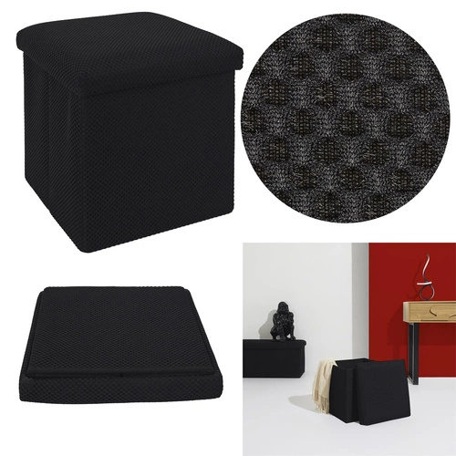 Skládací černý taburet se skrytým úložným prostorem Vels Atom čtvercový do předsíně a studentského pokoje Intesi