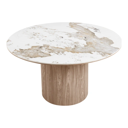 Kulaty jídelní stůl Athens keramický bílo-hnědý 140 cm