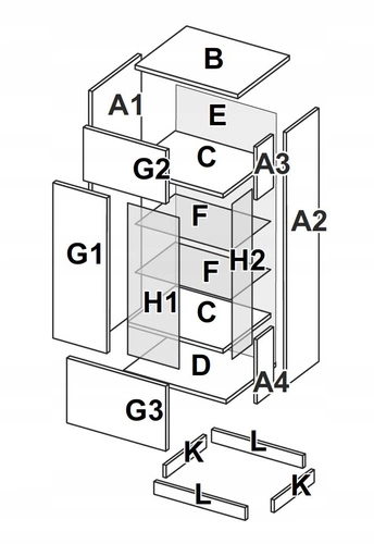 Prosklená vitrína Lana pravá LED šedý dub do obýváku na knihy moderní 60 cm