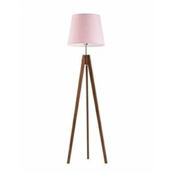 Stojací lampa Aruba dřevěný trojnožka glamour s světle růžovým stínidlem Lysne 149 cm