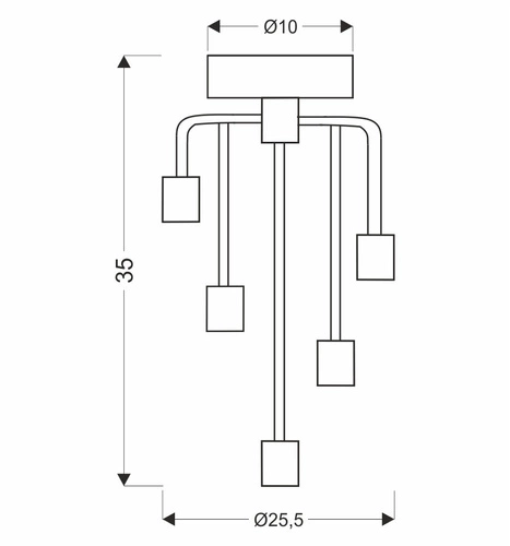 Stropní lustr loftový Saga černý s patinou 5-ramenný do obýváku a jídelny