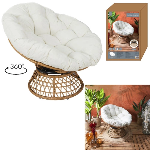 Zahradní otočné křeslo Cancun bílé boho s polštářem na terasu