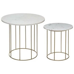 Sada 2 kulatých konferenčních stolků Garance bílý mramor a zlatý glamour do obýváku Atmosphera