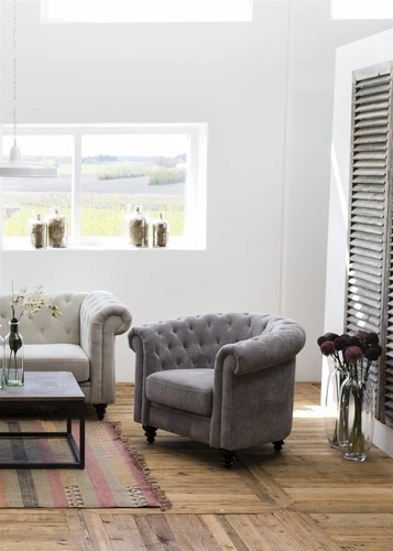 Křeslo ušák Charlietown VIC samet šedý prošívaný do obýváku moderní glamour Actona