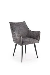 Čalouněná jídelní židle Arhiza šedá s područkami, moderní na černých nohách