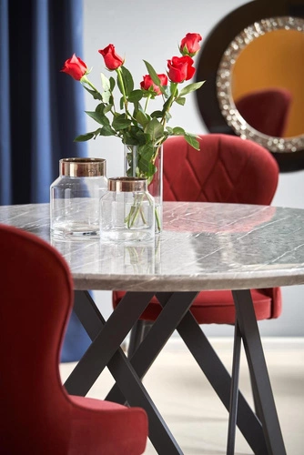 Jídelní kulatý stůl Misto 140 cm šedý mramor moderní na černých nohách Intesi