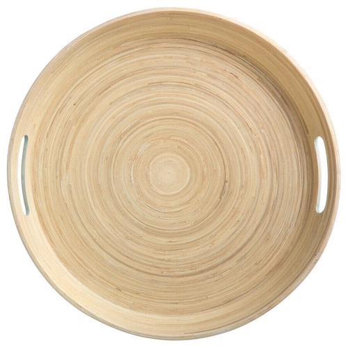 Bambusový servírovací tác Modern 42 cm kulatý bílý na snídani a občerstvení