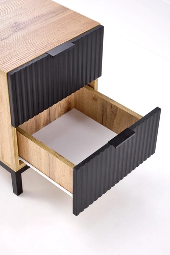 Noční stolek Intesi Meunier 40 cm, loftový, dub craft/černý, se zásuvkami