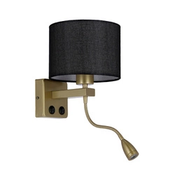 Nástěnné svítidlo Polo černé s látkovým stínidlem a zlatou LED objímkou do ložnice na čtení moderní