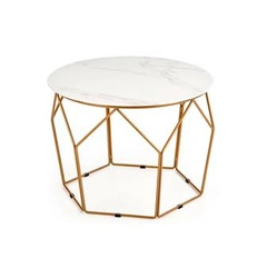 Konferenční stolek Safakis kulatý skleněný bílý mramor zlatý moderní glamour do obýváku 60 cm