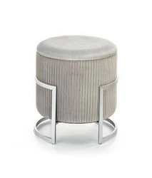 Sametový kulatý taburet Darbi se skrytým úložným prostorem světle šedý do obýváku moderní glamour 46 cm