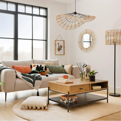 Závěsné svítidlo Caly 75 cm boho černo-přírodní nad stůl do obýváku a jídelny Atmosphera