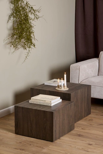 Sada 2 čtvercových konferenčních stolků Dice v kouřovém loftovém jasanu do obýváku Actona