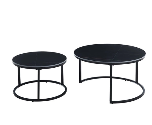 Sada 2 kulatých konferenčních stolků Silas černé moderní kovovo-keramické do obýváku