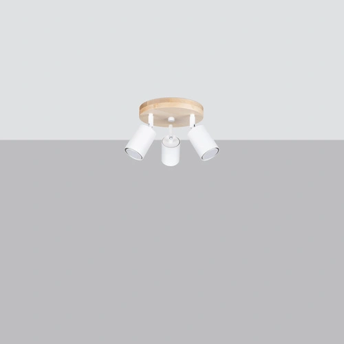 Stropní svítidlo VERDO 3P bílé skandinávské kovovo-dřevěné do obýváku s nastavitelnými stínidly
