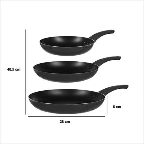 Sada 3 černých hliníkových pánví