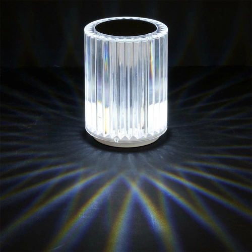 LED noční lampička křišťálová Intesi moderní bílá přenosná do ložnice a obývacího pokoje