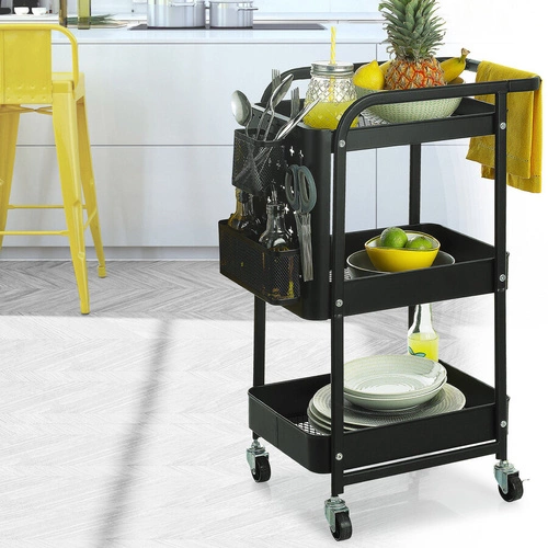 Perfo černý kovový kuchyňský vozík na kolečkách se třemi policemi do moderní kuchyně 5five