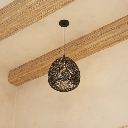 Závěsné svítidlo koule Mona černé bavlněné nastavitelné do obýváku a jídelny Atmosphera