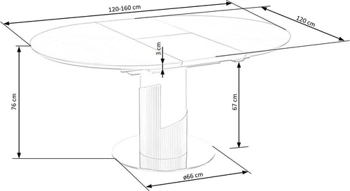 Rozkládací kulatý jídelní stůl Moette moderní šedý mramor zlaté nohy 120–160 cm