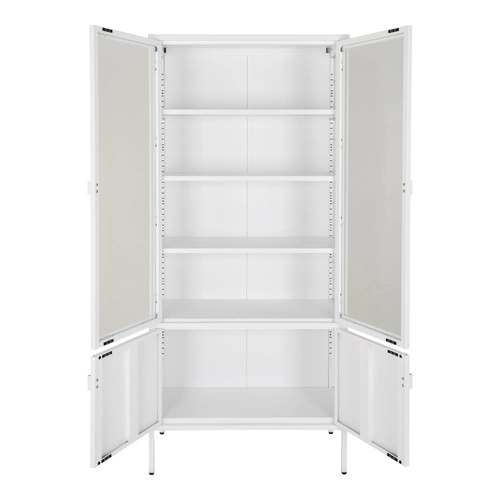 Knihovna Brisbane bílá kovová se sklem do obýváku loftová 80 cm Intesi