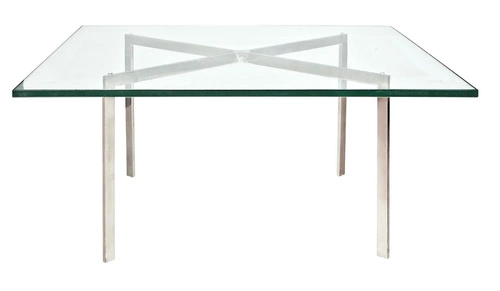 Skleněný čtvercový konferenční stolek Ba inspirovaný Barcelona Table moderní do obýváku 100x100 cm