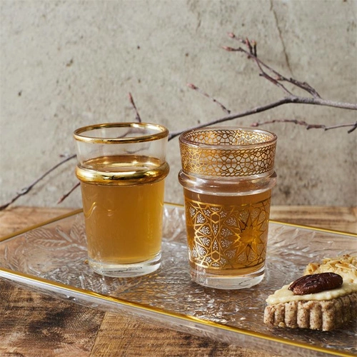 Dekorační kulatý podnos Mirage Intesi 34 cm průhledný se zlatým okrajem na servírování