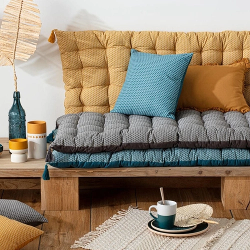 Dekorační podlahový polštář Otto boho do obýváku a ložnice 60x120 cm modrý