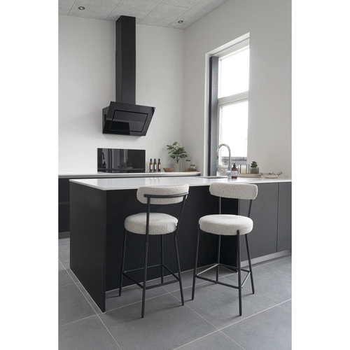 Barová židle Badalona boucle šedá s opěrkou 65 cm moderní čalouněná do kuchyně a k ostrůvku